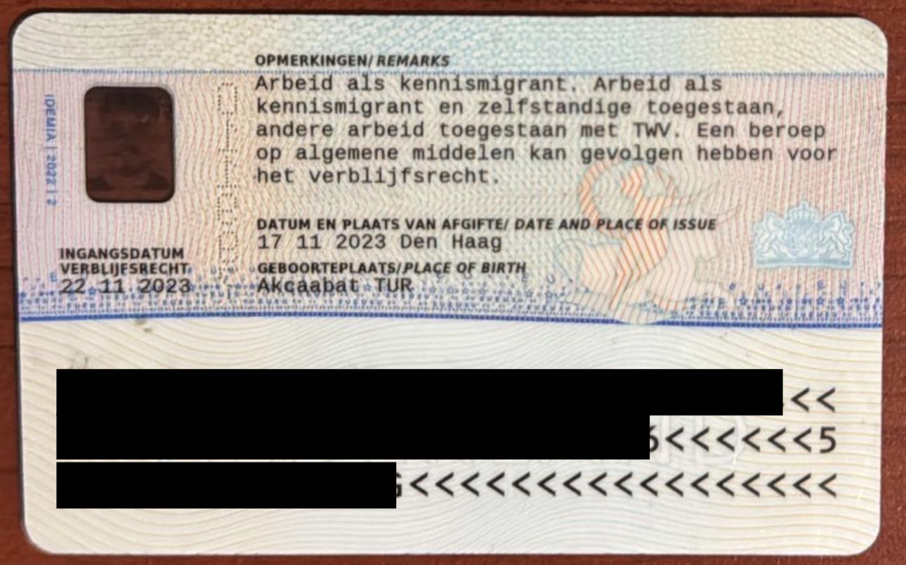 Hollanda Oturum Kartı Arka Yüz