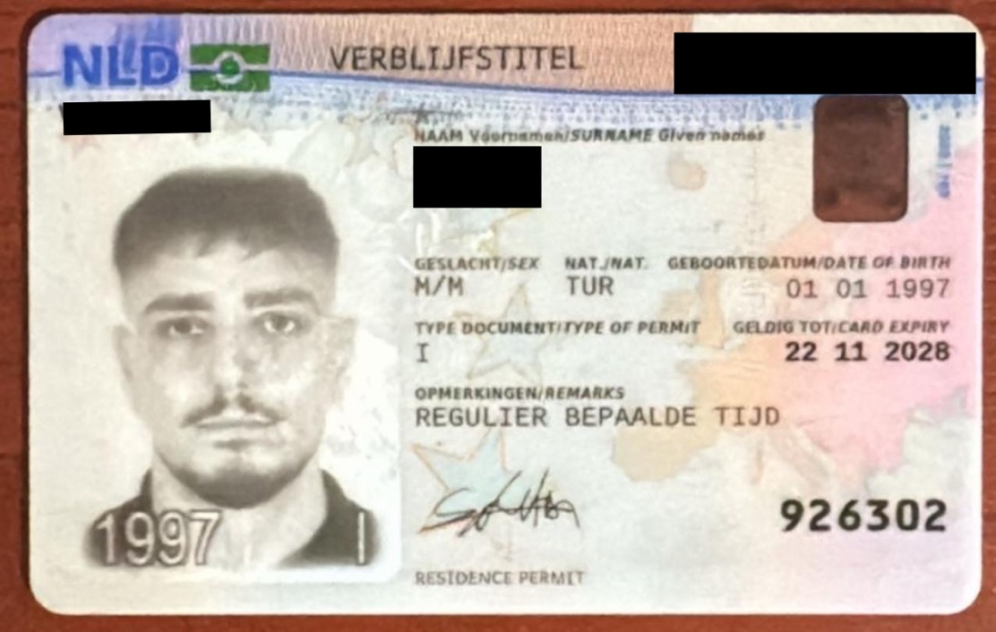 Hollanda Oturum Kartı Ön Yüz
